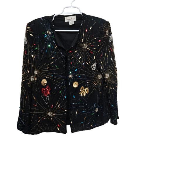 Laurence Kazar New York Jackets & Blazers - Laurence Kazar Vintage Black Silk Beaded Sequin Fireworks Evening Jacket